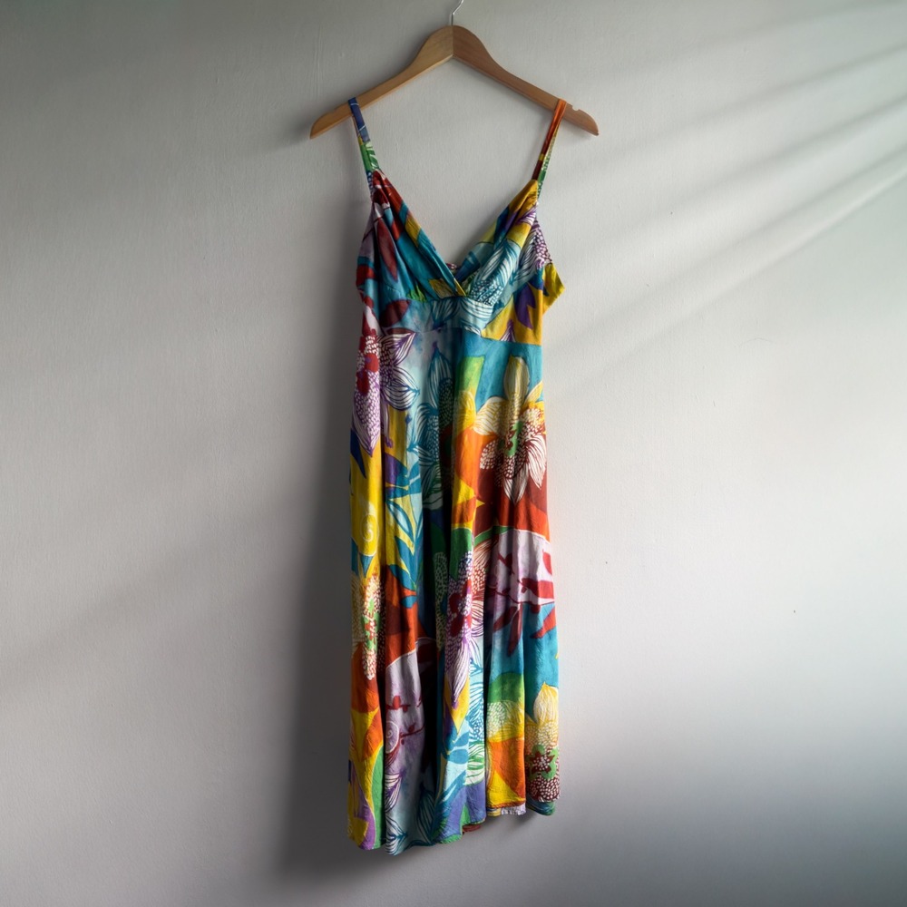 Vintage Jams World Tropical Floral Maxi Dress Womens Large Coastal Boho